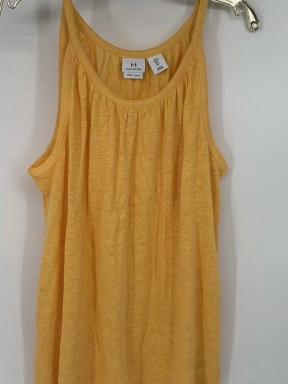 Halston Heritage Sleeveless Yellow Tank Top Sz M gold linen